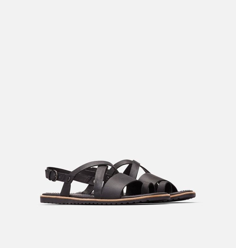 Sorel Kadın Ella™ Criss Cross Flat - Sandalet Siyah - 157-VPHDEJ